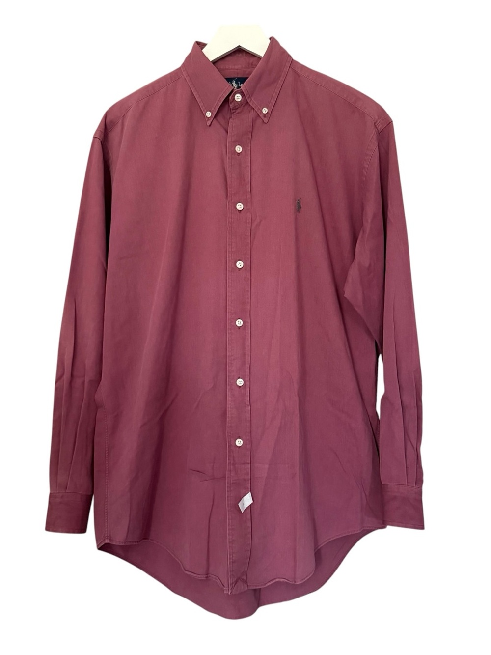 Vintage Polo Ralph Lauren Denim Shirt Mens Size Medium Burgundy Button Down Logo